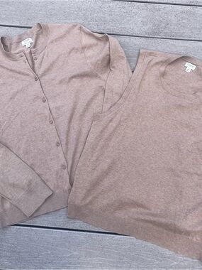 J. Crew Classic  Cardigan Matching Shell Tank Sweater Twin Set Cotton tan 2X